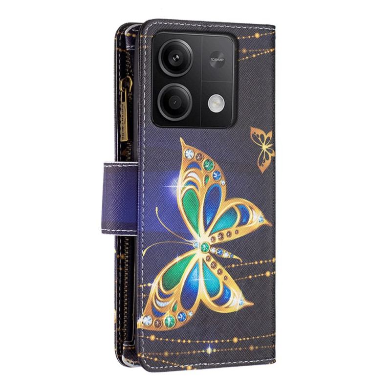 Läderskal Fodral Xiaomi Redmi Note 13 5g Strass Butterfly Plånbok Med Rem