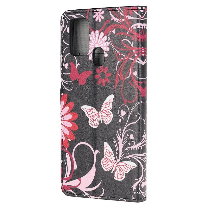 Fodral För Samsung Galaxy A21s Fjärilar Och Blommor