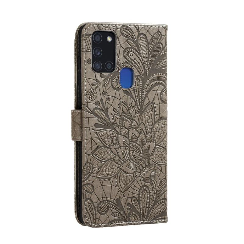 Folio-fodral För Samsung Galaxy A21s Fallskydd Chic Spetsblomma