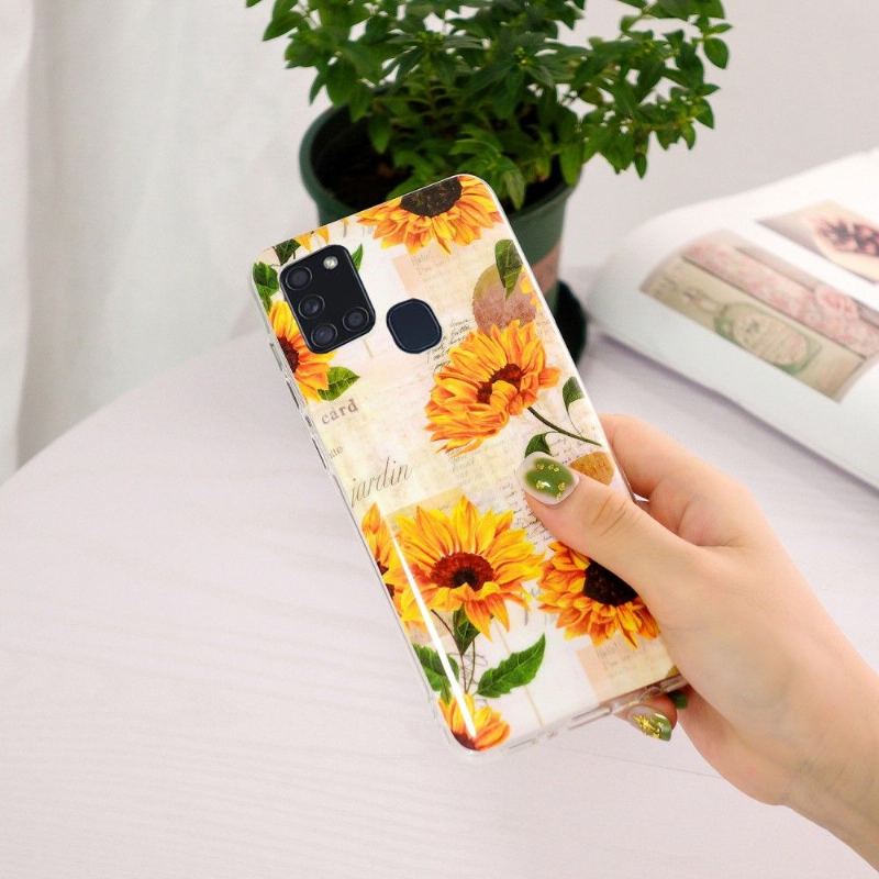 Skal För Samsung Galaxy A21s Hemming Vintage Sunflower Fluorescerande