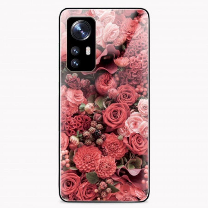 Skal Xiaomi 12 / 12X Rosa Blommor Härdat Glas