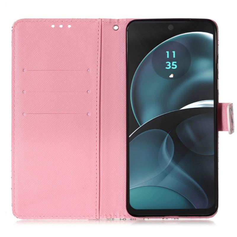 Läderskal Fodral Xiaomi Redmi Note 13 4g Rosa Fjärilar Med Rem