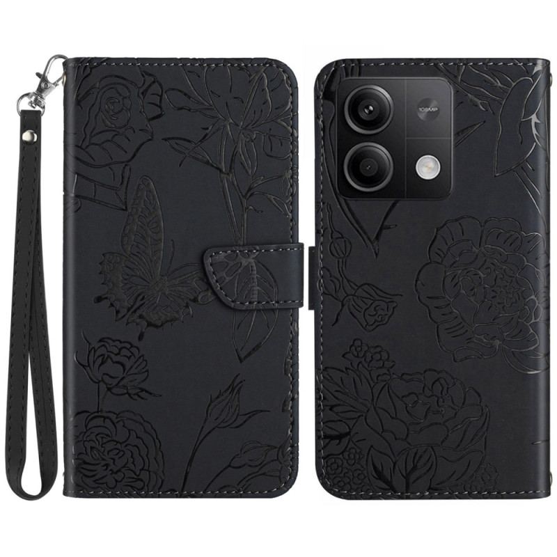 Skyddsfodral Xiaomi Redmi Note 13 4g Fjärilstryck Med Rem