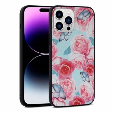 Mobilskal iPhone 14 Pro Blommigt Konstläder