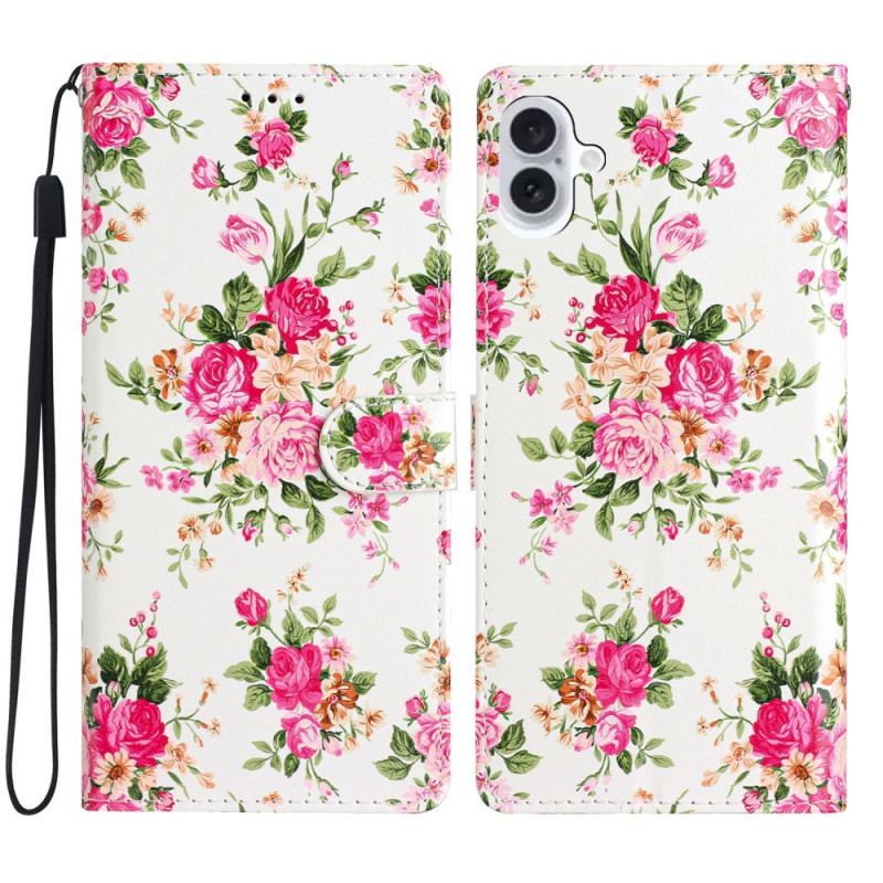 Fodral iPhone 16 Plus Röda Blommor Med Rem