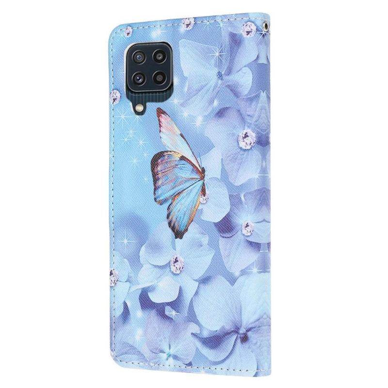 Fodral För Samsung Galaxy M32 Fjäril Och Blå Blommor