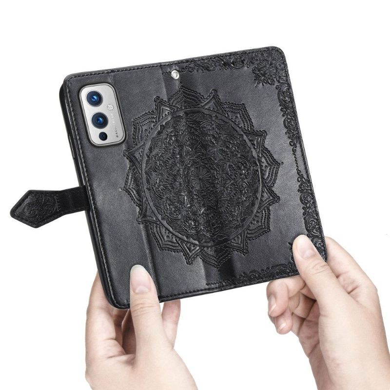 Folio-fodral För OnePlus 9 Mandala Relief Faux Leather Retro