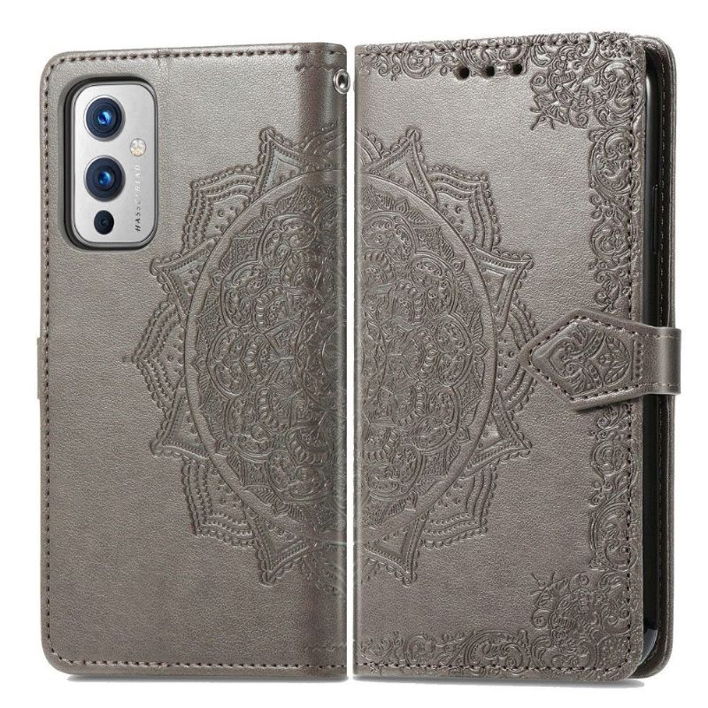 Folio-fodral För OnePlus 9 Mandala Relief Faux Leather Retro