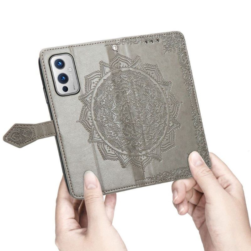 Folio-fodral För OnePlus 9 Mandala Relief Faux Leather Retro