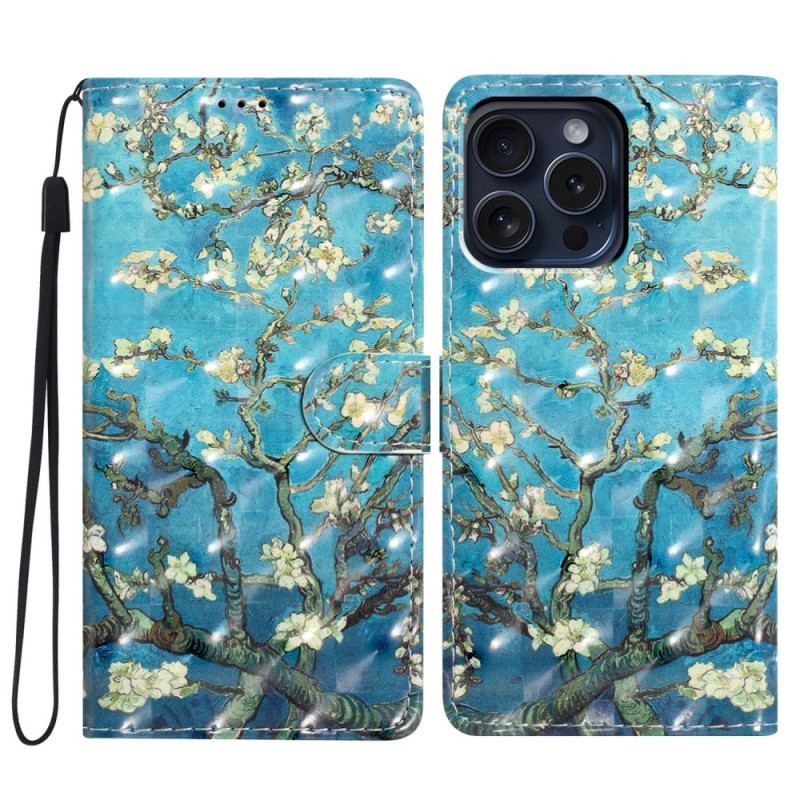 Läderfodral iPhone 16 Pro Telefonfodral Blomsterkonst Med Rem