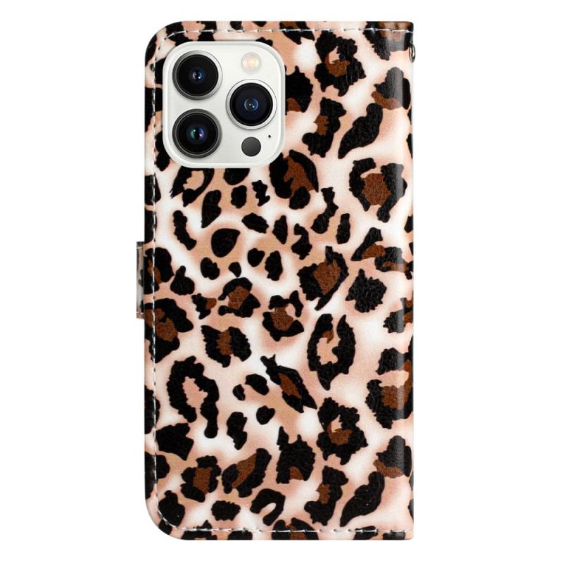 Läderfodral iPhone 16 Pro Telefonfodral Leopardmönster Med Rem