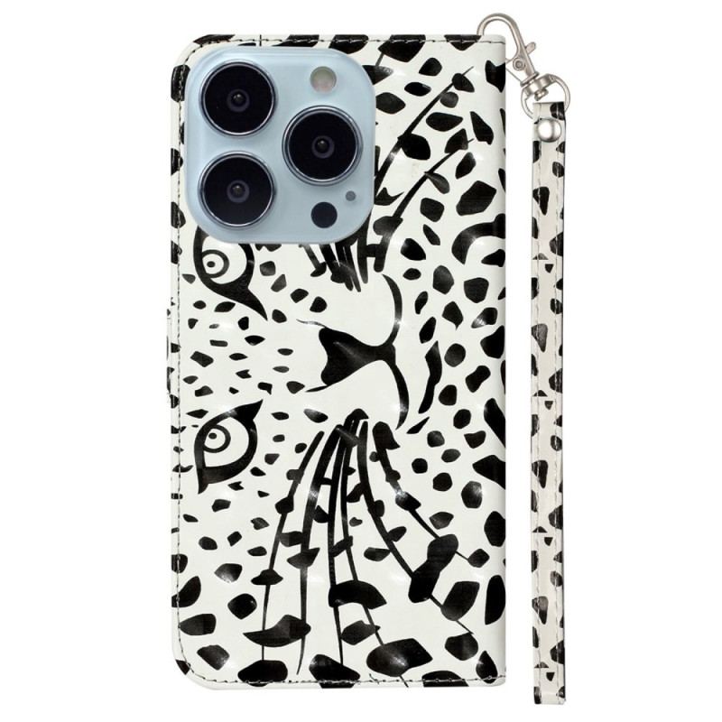 Läderskal Fodral iPhone 16 Pro Leopardhuvud Med Rem