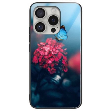 Skal iPhone 16 Pro Blommor Och Fjäril I Härdat Glas