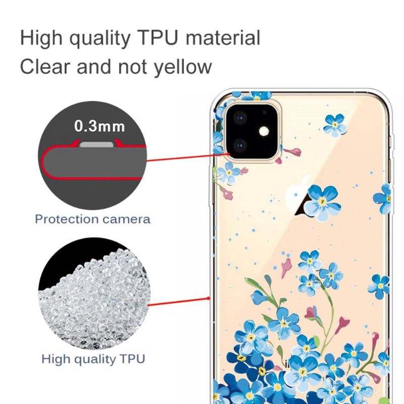 Skal För iPhone 11 Transparenta Blå Blommor