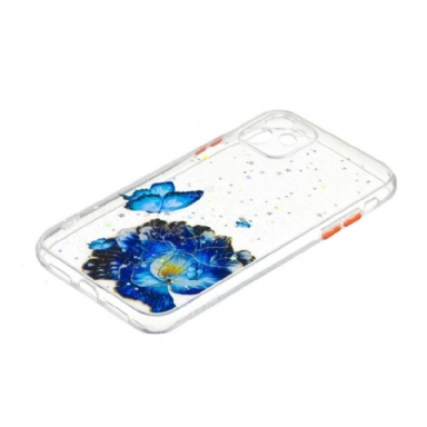 Skal För iPhone 11 Transparenta Blå Blommor Och Fjärilar