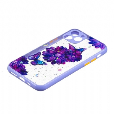 Skal För iPhone 11 Transparenta Lila Blommor Och Fjärilar