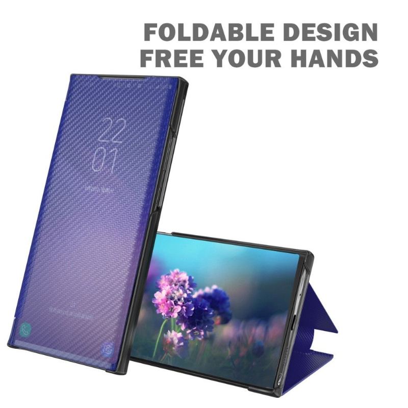 Läderfodral För Samsung Galaxy S22 Ultra 5G Folio-fodral Kolfiber