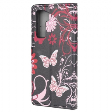 Fodral För Huawei P40 Lite 5G Hemming Fjärilar Och Blommor