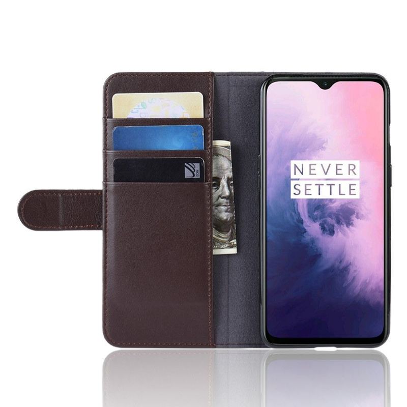 Fodral För OnePlus 7 Plånboksfodral Premium Läderplånbok - Brun