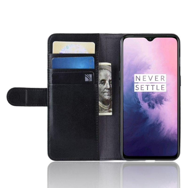 Fodral För OnePlus 7 Plånboksfodral Premium Läderplånbok - Svart