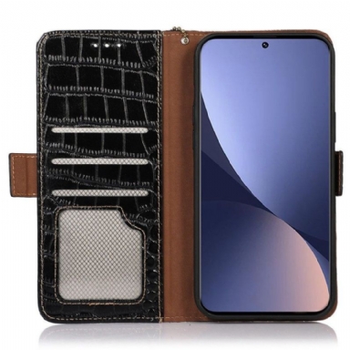 Fodral För Xiaomi 12 Pro Croco Look Äkta Läder