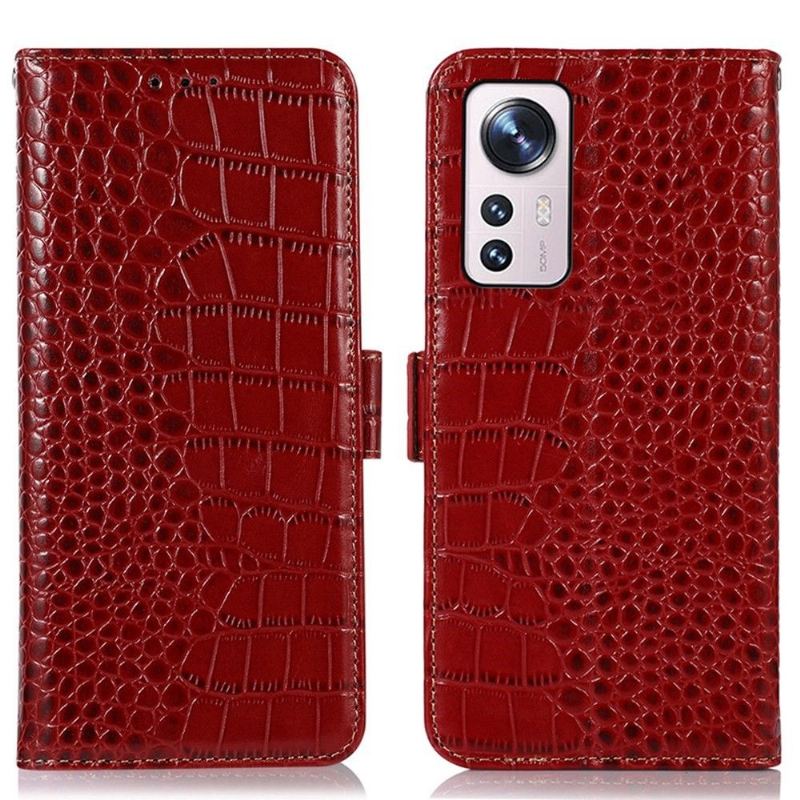 Fodral För Xiaomi 12 Pro Croco Look Äkta Läder