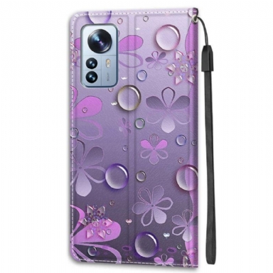 Fodral För Xiaomi 12 Pro Hemming Violett Blommor Illustration