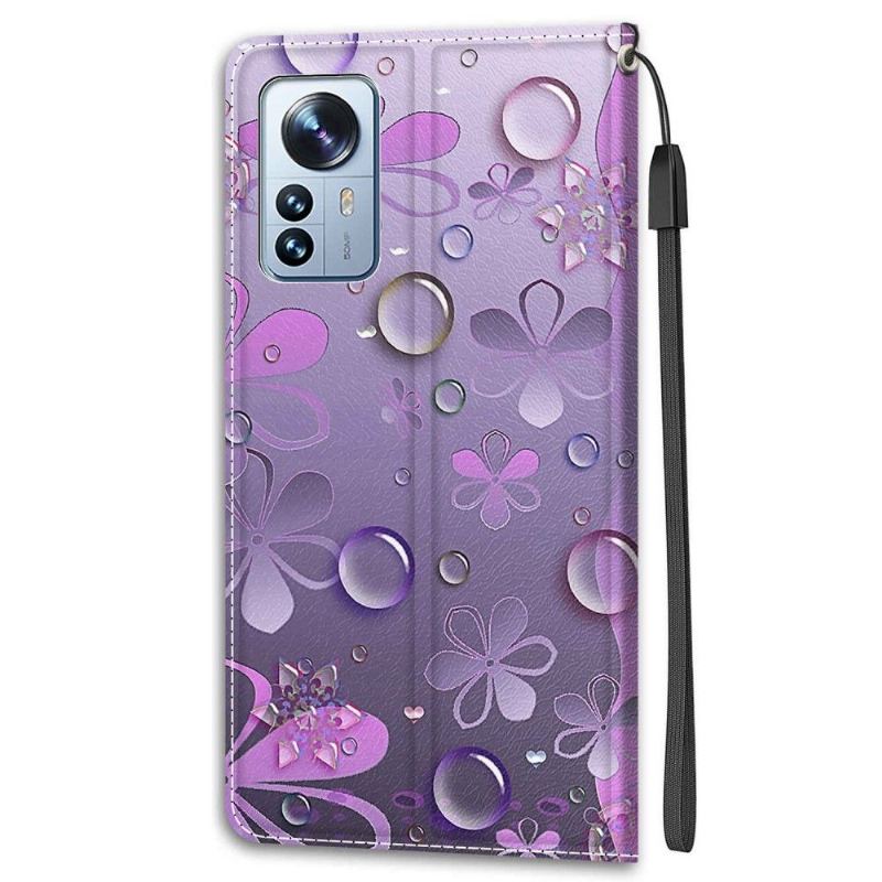 Fodral För Xiaomi 12 Pro Hemming Violett Blommor Illustration