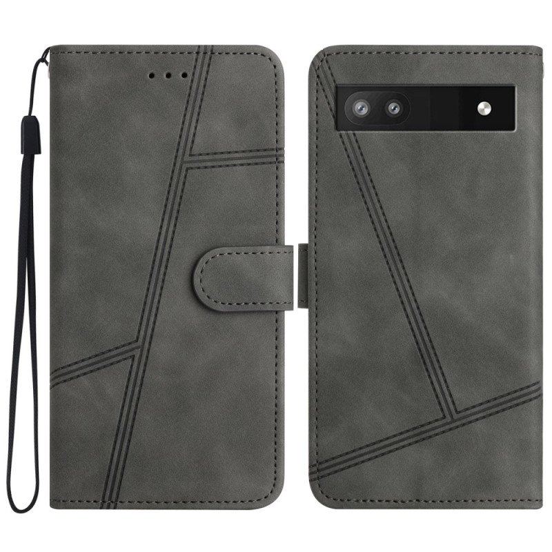 Fodral Google Pixel 7A Med Kedjar Strappy Geometrisk Läderstil