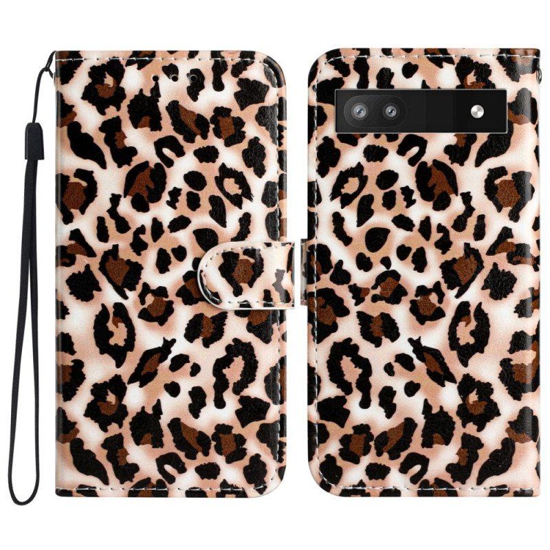 Fodral Google Pixel 7A Med Kedjar Strappy Leopardtryck