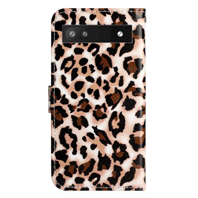 Fodral Google Pixel 7A Med Kedjar Strappy Leopardtryck