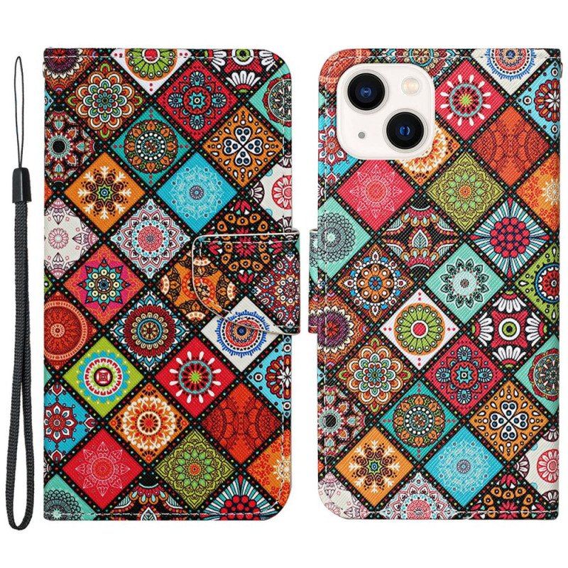 Fodral iPhone 15 Med Kedjar Ganska Patchwork Med Rem