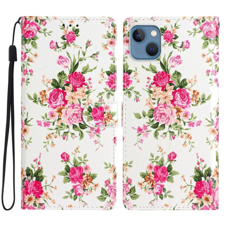 Fodral iPhone 15 Med Kedjar Liberty Blommor Med Rem