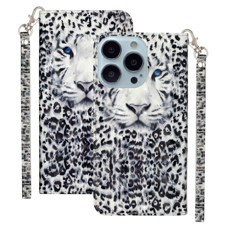 Fodral iPhone 15 Pro Med Kedjar 3d Leopard Med Rem