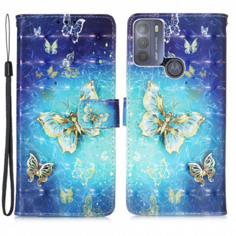 Fodral Moto G50 Golden Butterflies Lanyard