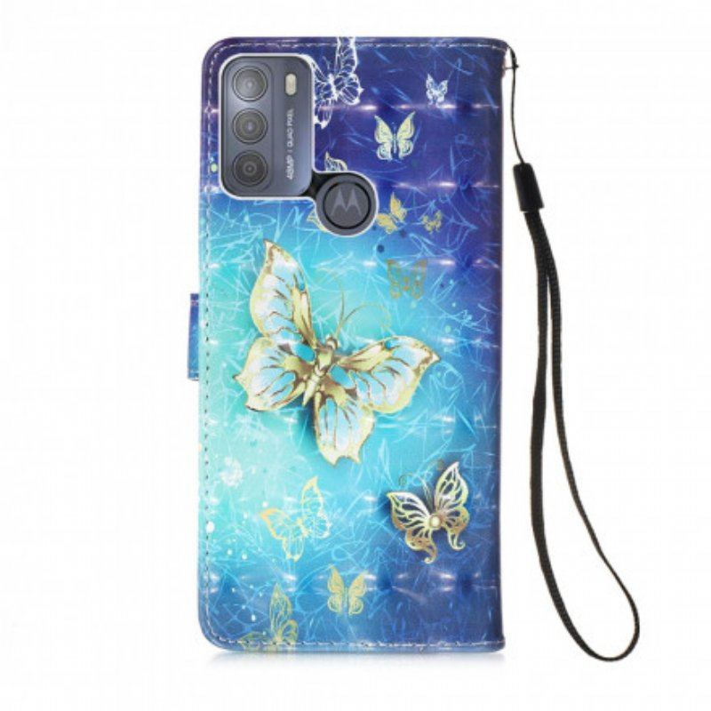 Fodral Moto G50 Golden Butterflies Lanyard