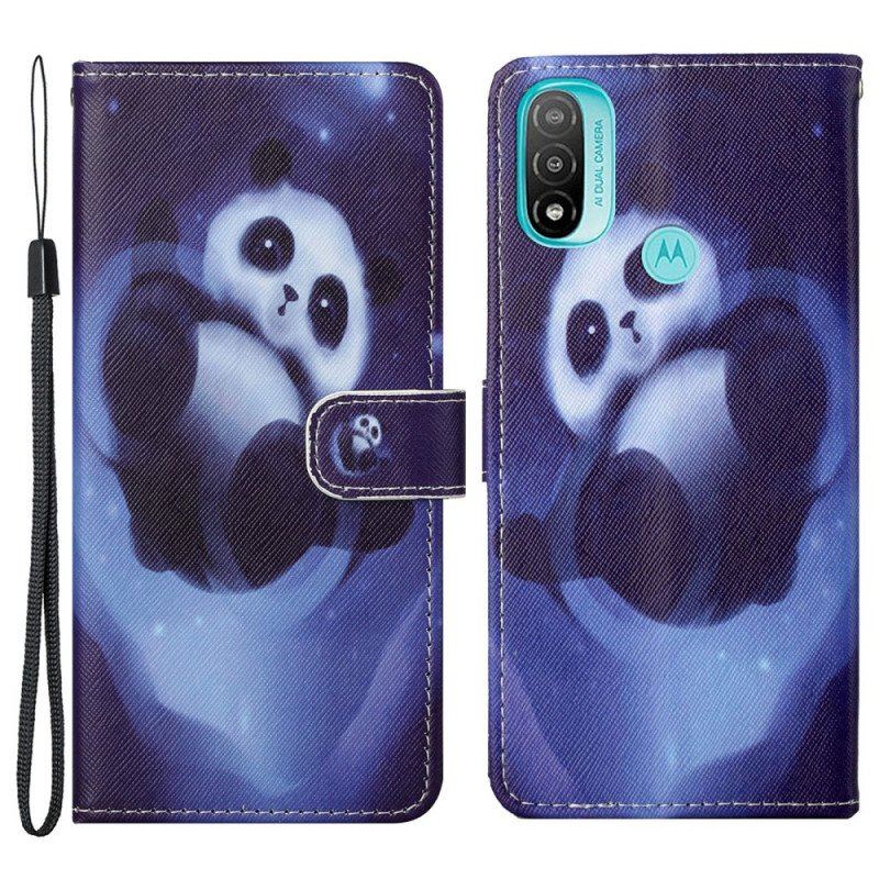 Fodral Moto G71 5G Med Kedjar Panda Space Med Lanyard