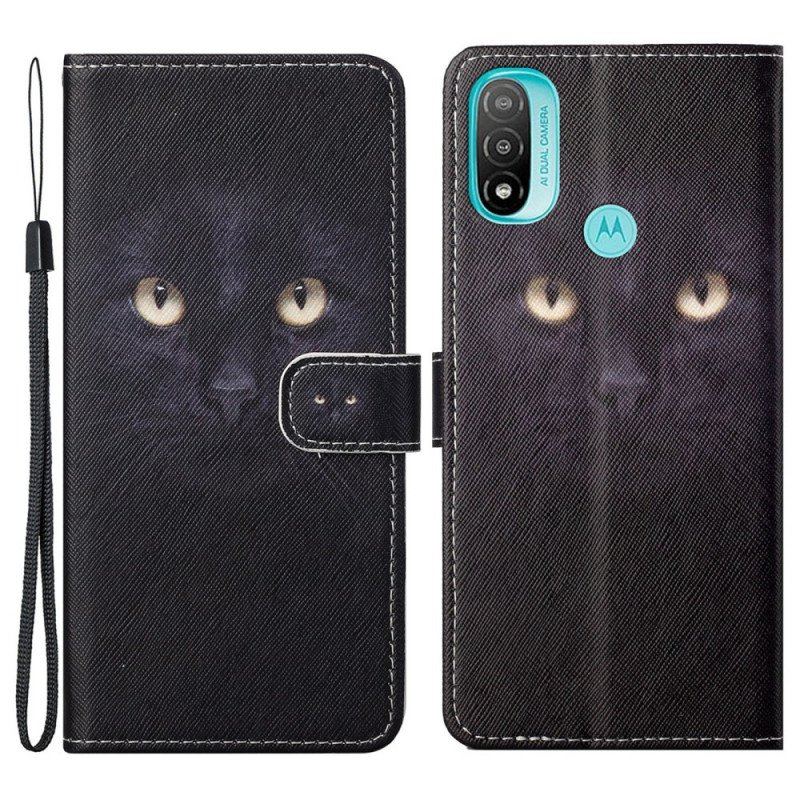 Fodral Moto G71 5G Med Kedjar Strappy Black Cat Eyes