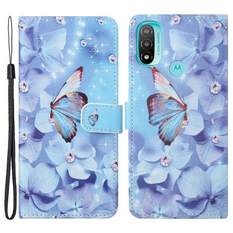 Fodral Moto G71 5G Med Kedjar Strappy Diamond Butterflies