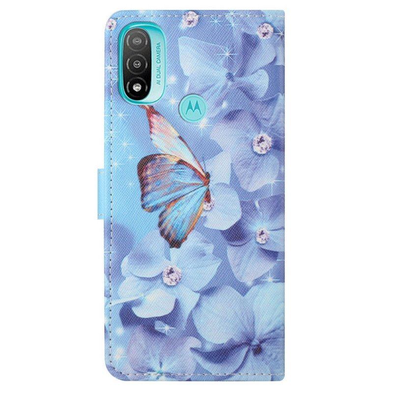 Fodral Moto G71 5G Med Kedjar Strappy Diamond Butterflies