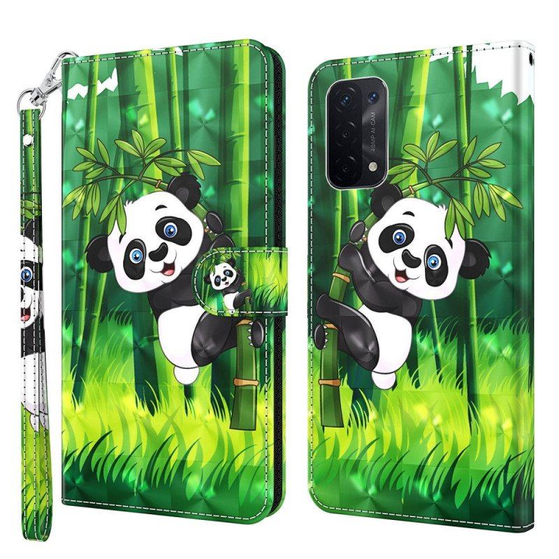 Fodral Oppo A54 5G / A74 5G Med Kedjar Panda Och Bambu Med Snodd