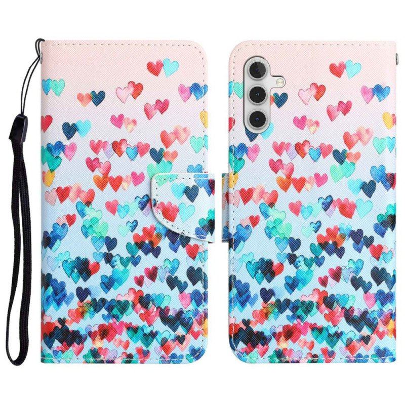 Fodral Samsung Galaxy A14 / A14 5G Med Kedjar Strappy Hearts Rain