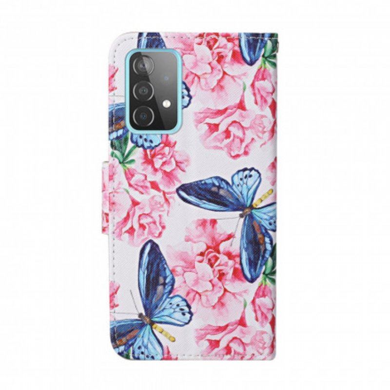 Fodral Samsung Galaxy A52 4G / A52 5G / A52s 5G Butterflies Floral Lanyard