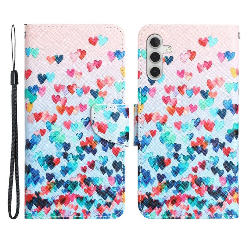 Fodral Samsung Galaxy A54 5G Med Kedjar Strappy Hearts Rain