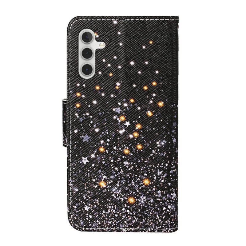 Fodral Samsung Galaxy A54 5G Med Kedjar Svart Botten Och Glitter Strappy