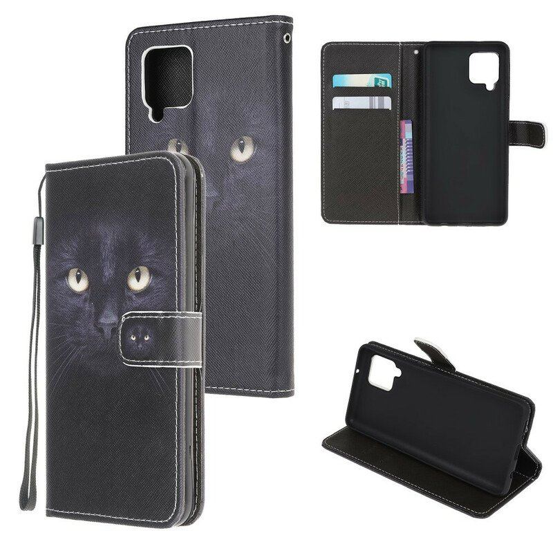 Fodral Samsung Galaxy M12 / A12 Med Kedjar Strappy Black Cat Eyes