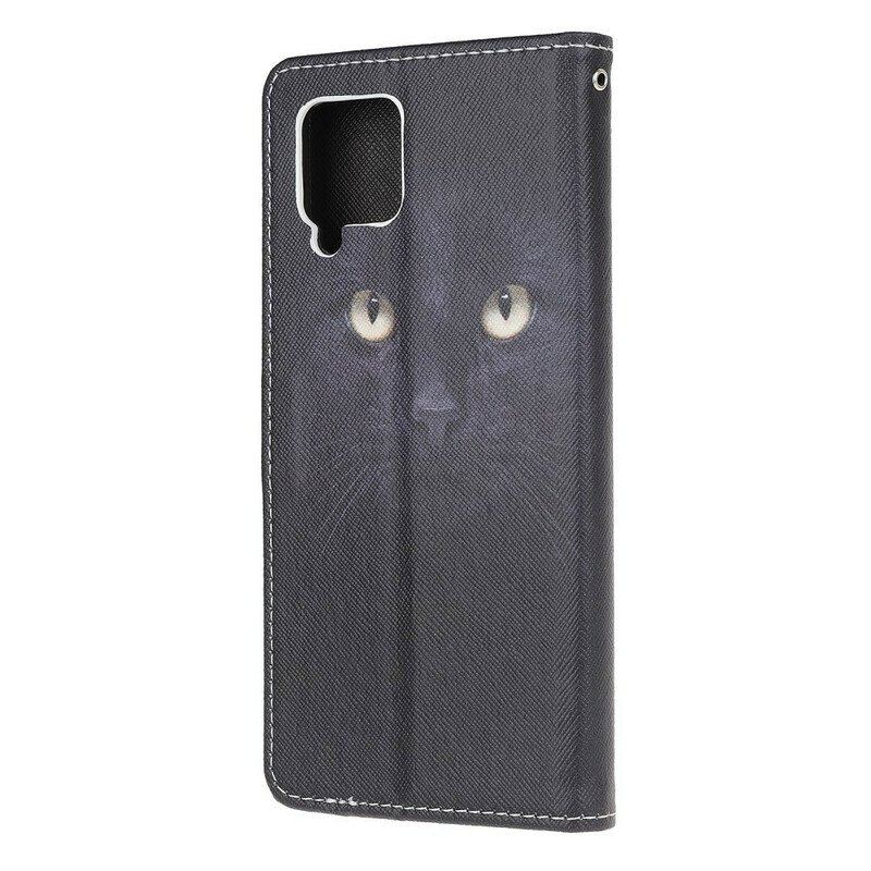 Fodral Samsung Galaxy M12 / A12 Med Kedjar Strappy Black Cat Eyes