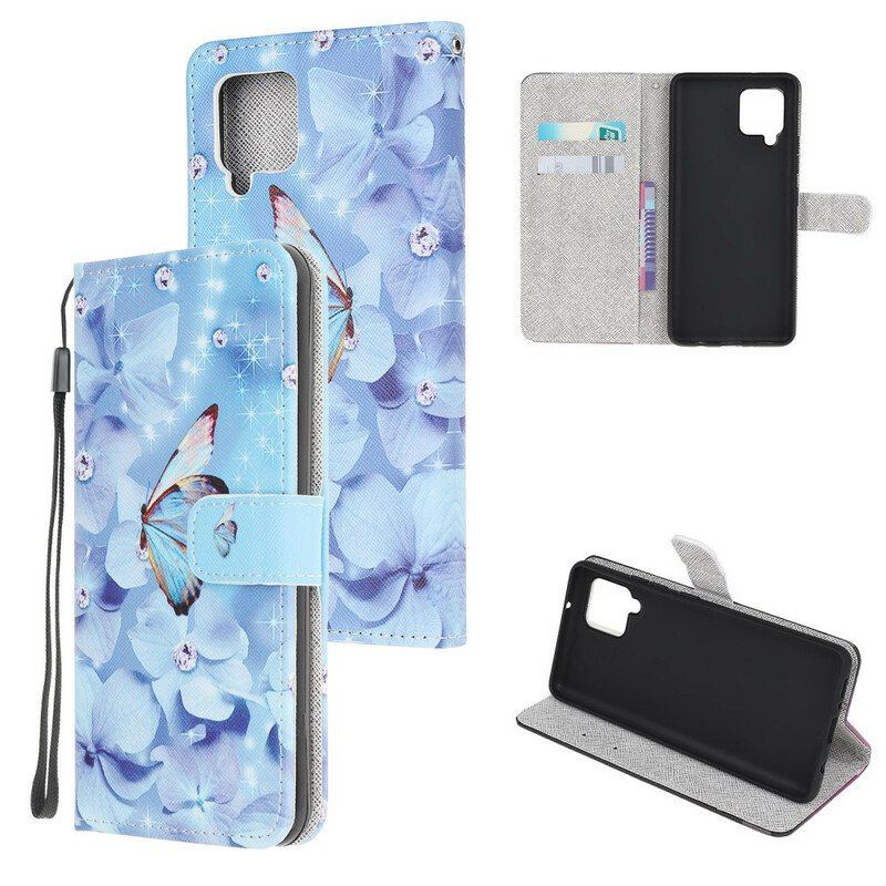 Fodral Samsung Galaxy M12 / A12 Med Kedjar Strappy Diamond Butterflies