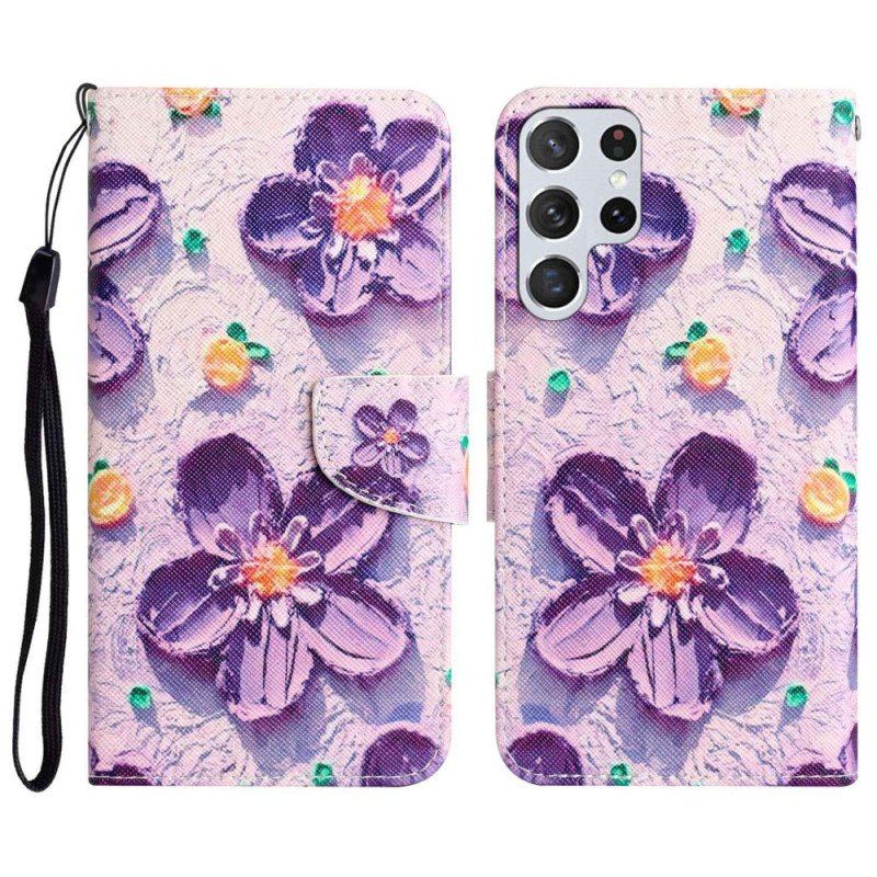 Fodral Samsung Galaxy S23 Ultra 5G Med Kedjar Endast Strap Flowers