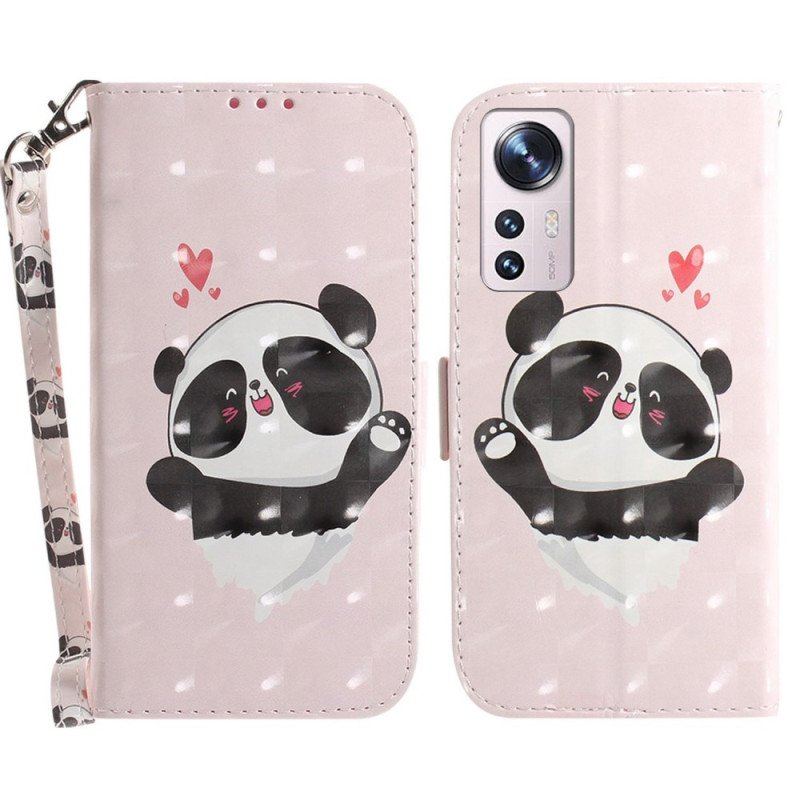 Fodral Xiaomi 12 / 12X Med Kedjar Panda Love Med Snodd